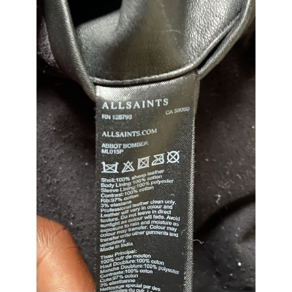 All Saints Kino Oversized Leather Bomber Jacket Black Mens Size Small MSRP $599 - Picture 7 of 13